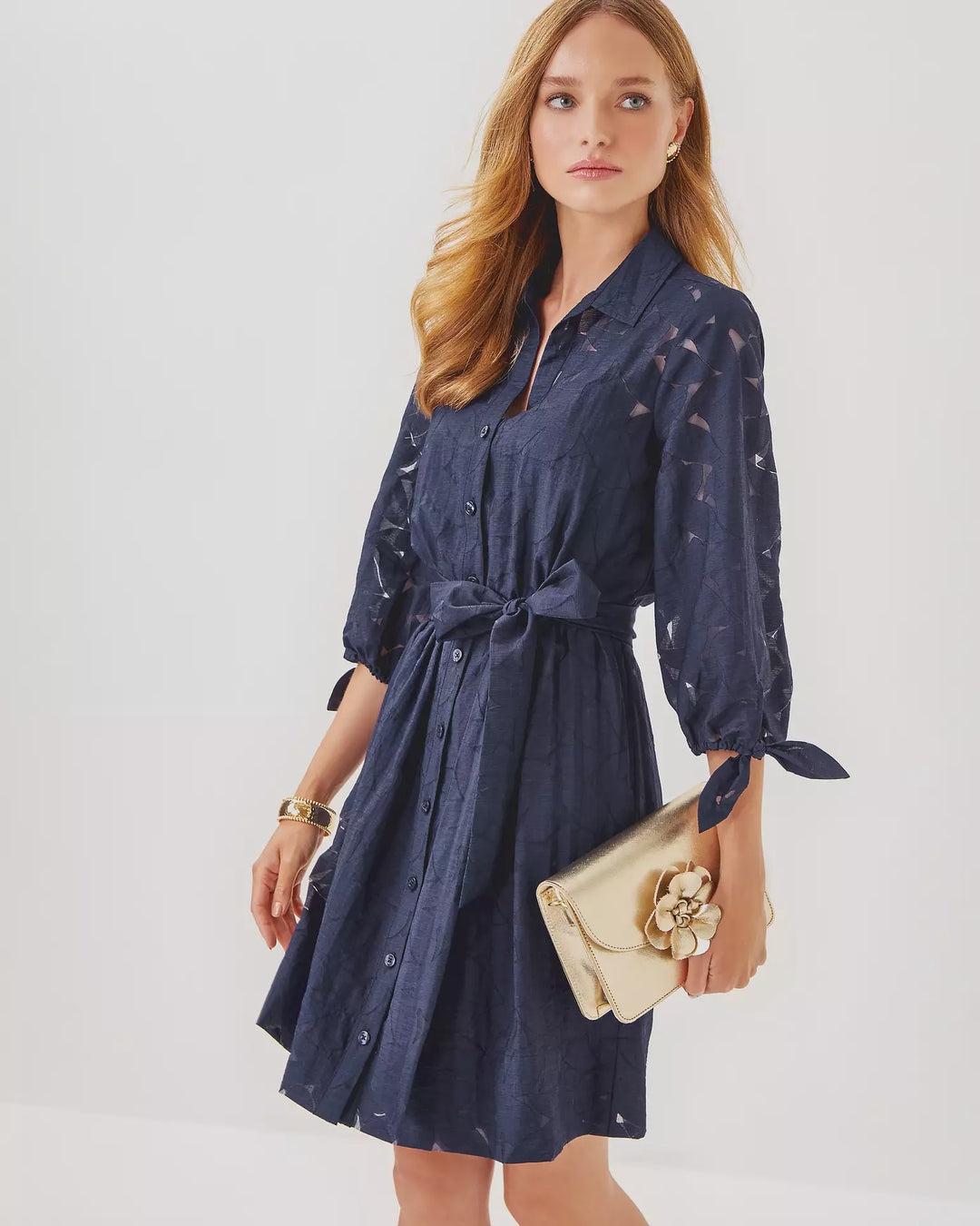 Lilly Pulitzer True Navy Flora Faille Amrita Shirtdress