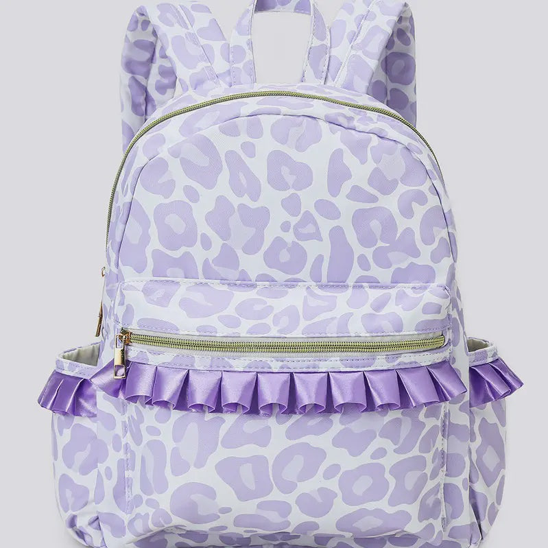 Sassy Kids Purple Cheetah Printed Girls Ruffle Backpack