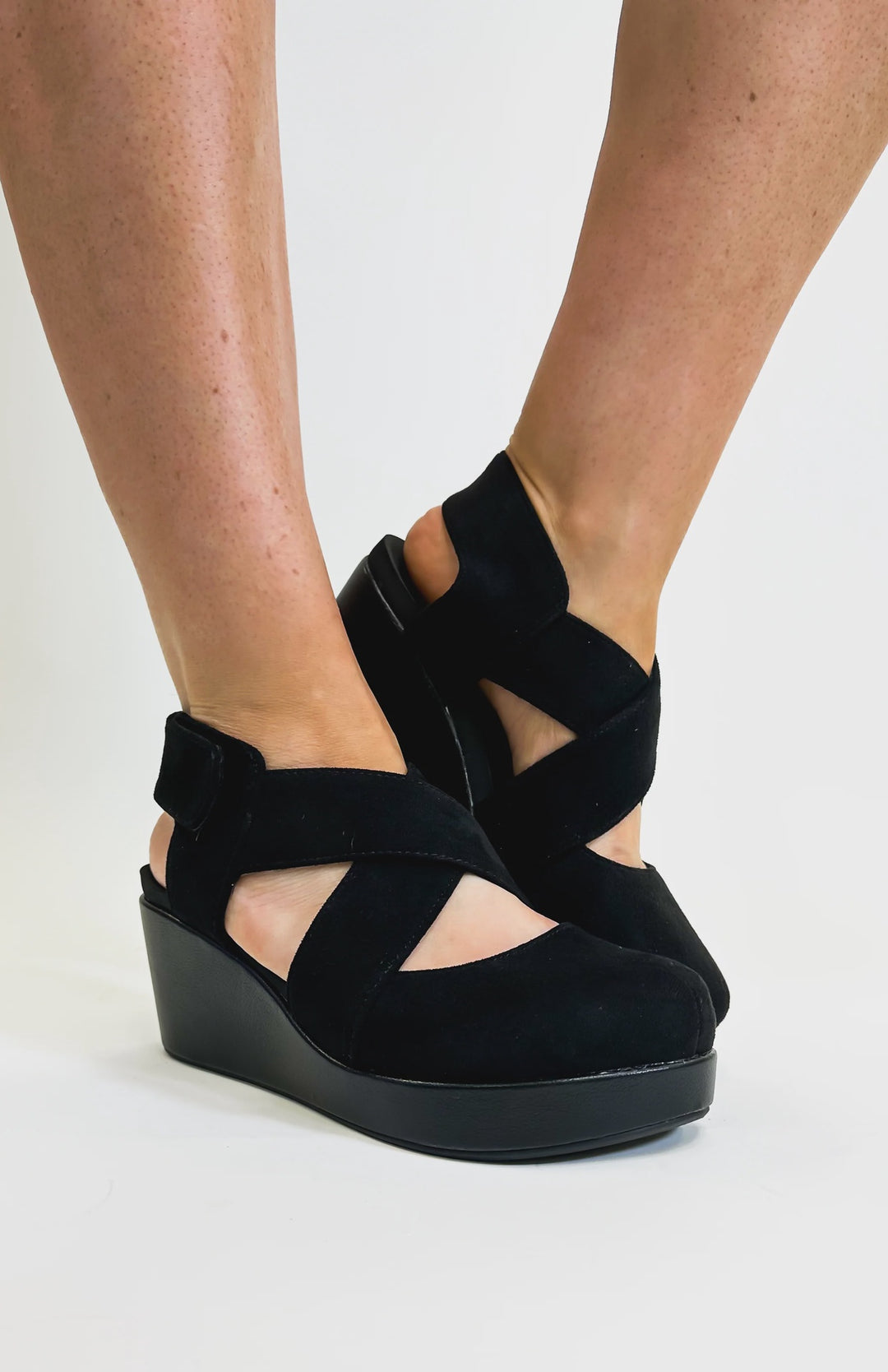 Corkys Black Faux Suede Case Closed Wedges