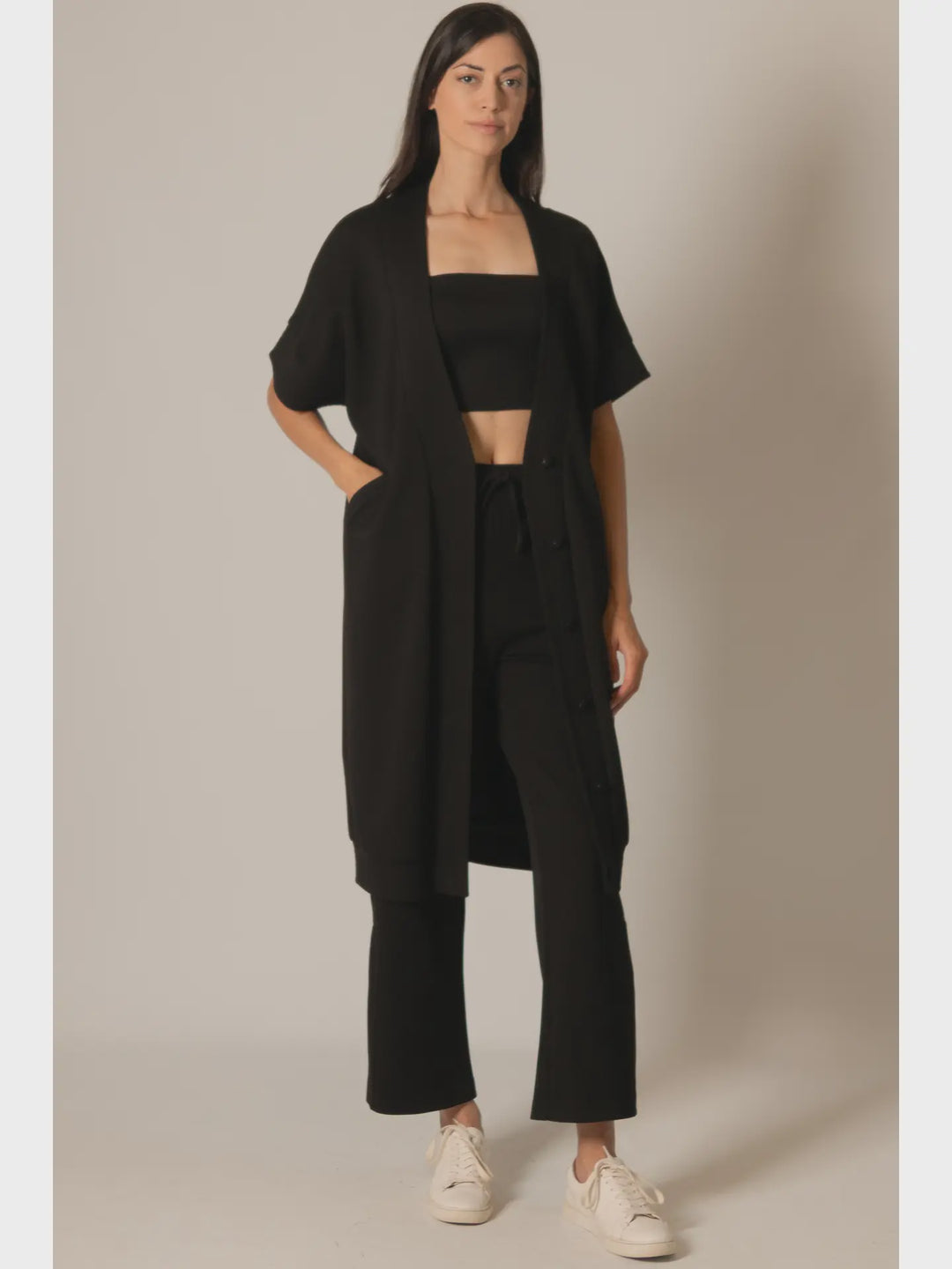 P. Cill Butter Modal Border Contrast Cardigan- Black