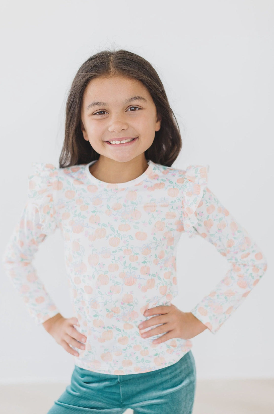 Mila and Rose Pretty Pumpkins Long Sleeve Ruffle Tee