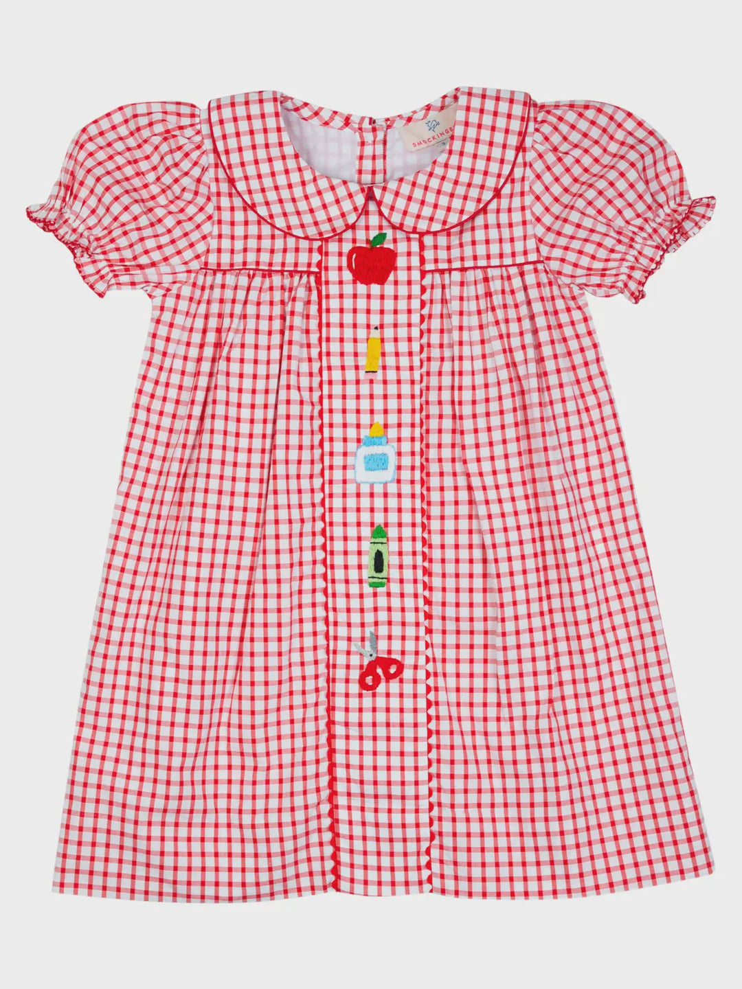 Smockingbird Red Windowpane School Supplies Dress