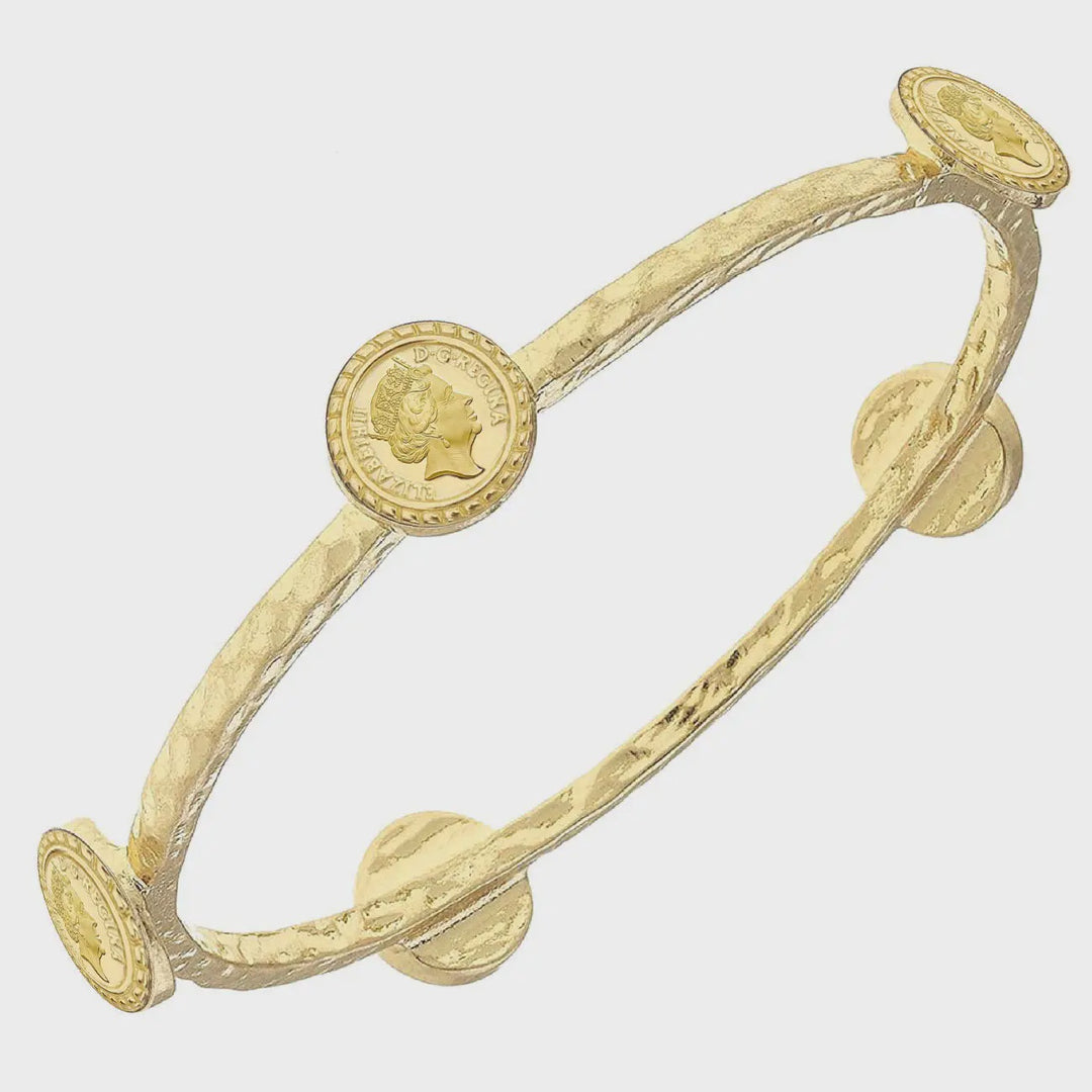 Canvas Queen Elizabeth Claudia Coin Bangle in Worn Gold