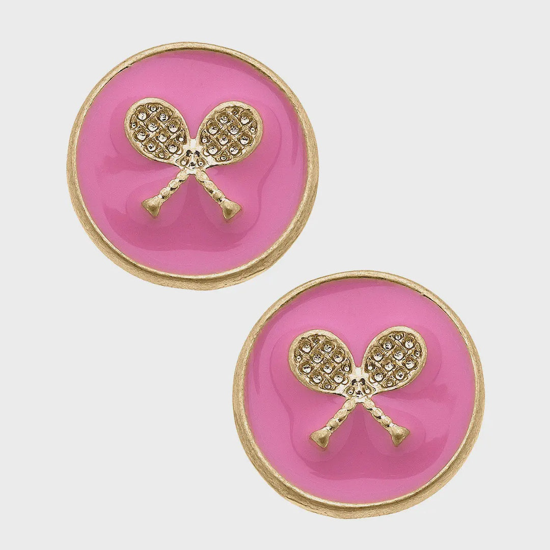 Canvas Chris Tennis Racket Enamel Circle Stud Earrings