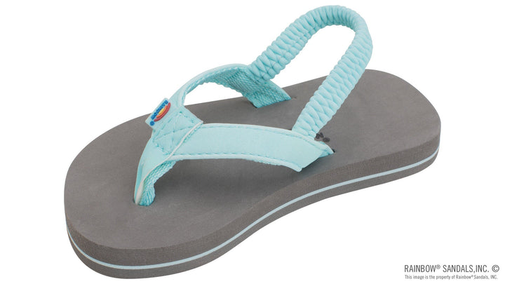 Rainbow Sandals Kids The Grombow - Soft Rubber Top Sole with 1/2" Narrow Strap and Pin line - Aqua/Gray