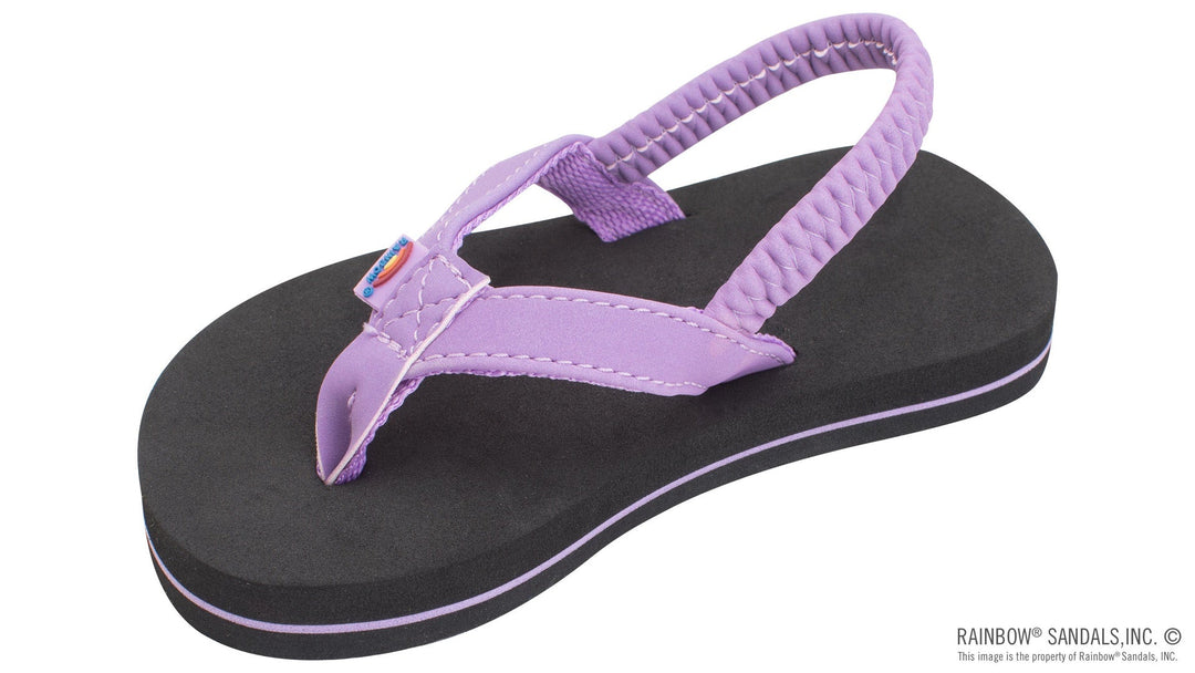 Rainbow Sandals Kids The Grombow - Soft Rubber Top Sole with 1/2" Narrow Strap and Pin line - Purple/Black