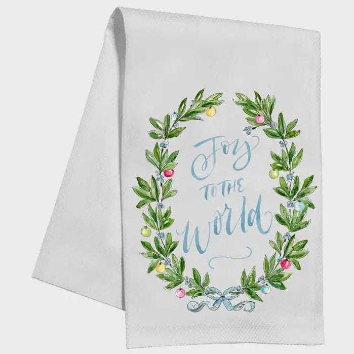 RosanneBeck Joy To the World Ornaments Blue Bow Kitchen Towel