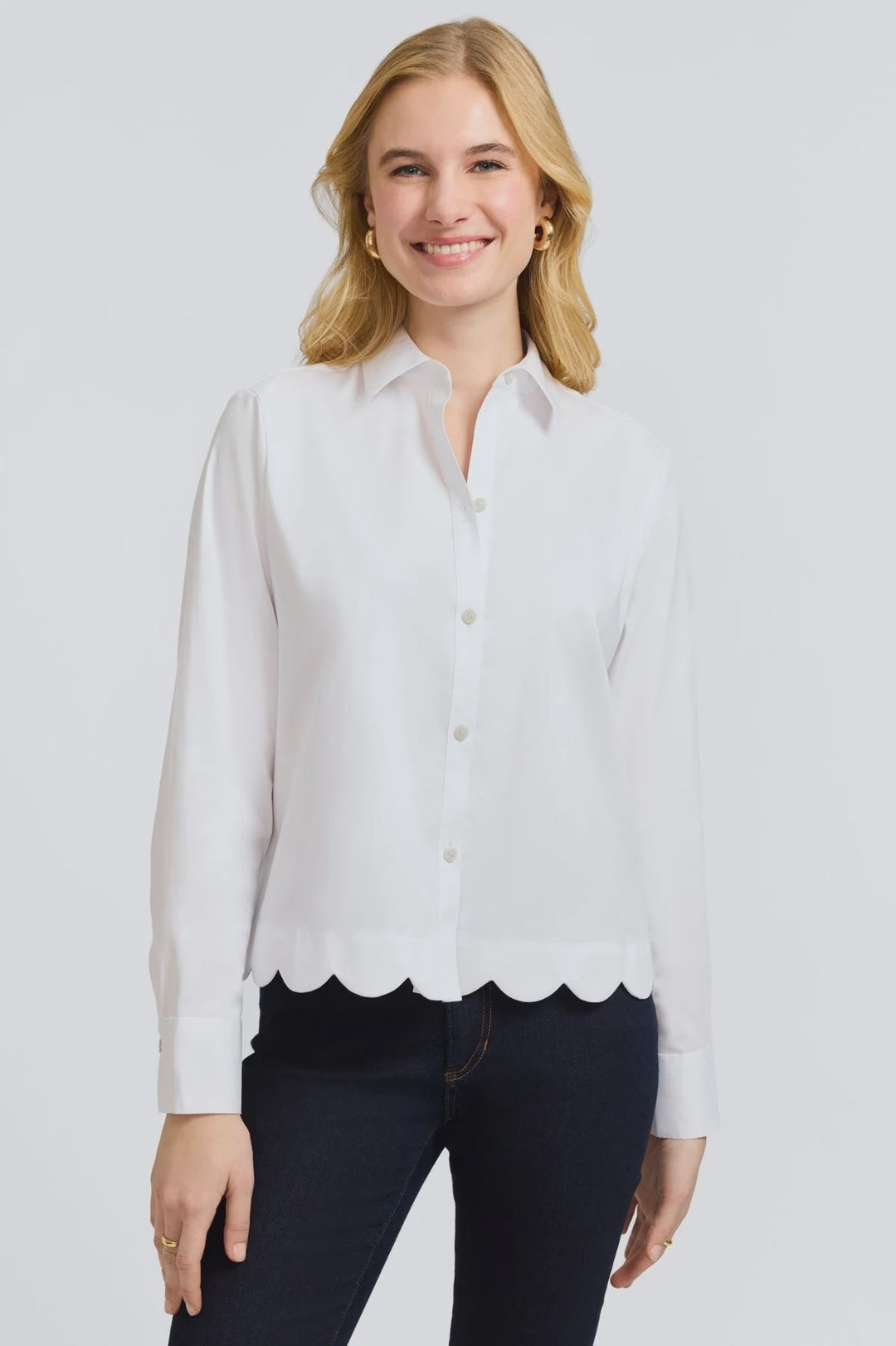 Foxcroft White Scarlett No Iron Stretch Matte Sateen Long Sleeve Shirt
