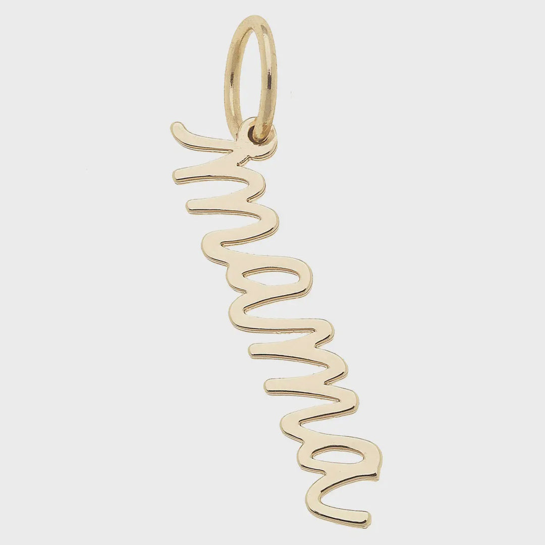 Canvas "Mama" Cursive Script Charm in Shiny Gold