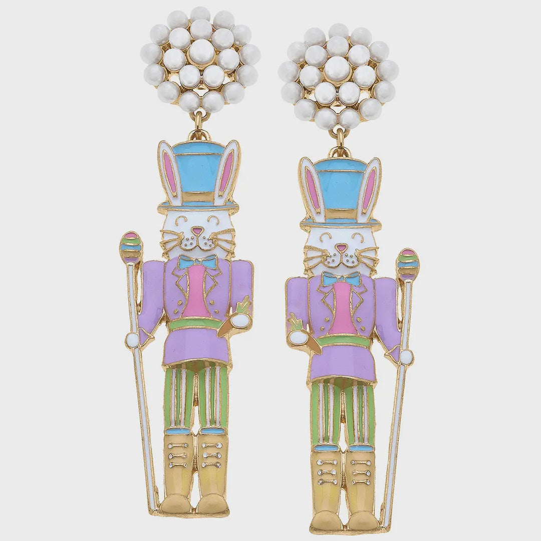 Easter Nutcracker Bunny Enamel Earrings in Pastel Multi