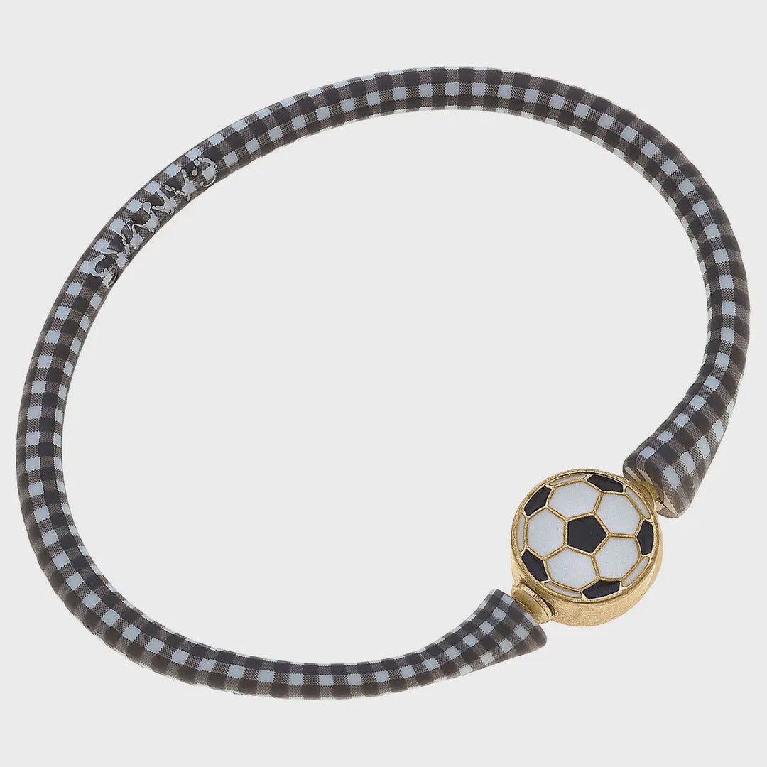 Canvas Enamel Soccer Ball Silicone Bali Bracelet - Black Gingham