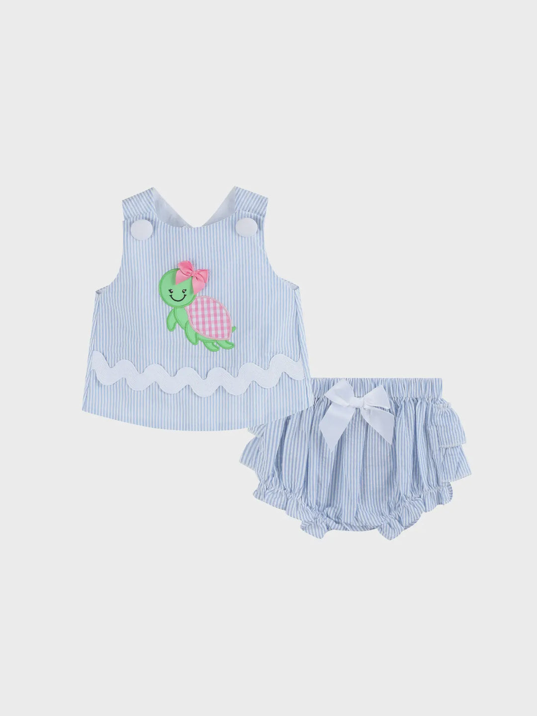 Lil Cactus Light Blue Seersucker Turtle 2pc Bloomer