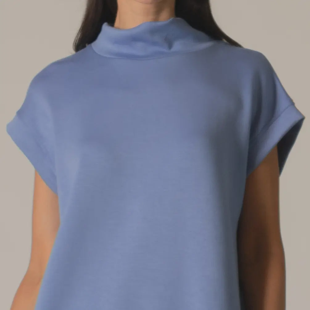 P. Cill Butter Modal Mock Neck Capped Sleeve Top- Cornflower Blue