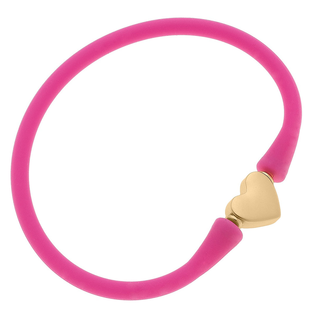 Canvas Bali 24K Gold Plated Heart Bead Silicone Bracelet- Fuchsia