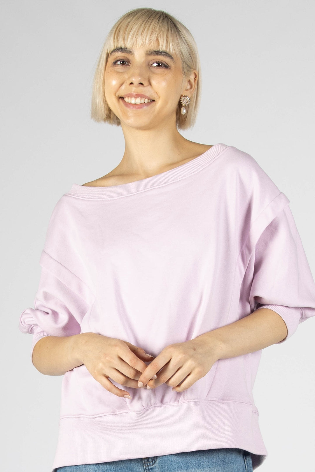 Lilac French Terry Boat Neck Dolman Sleeve Top