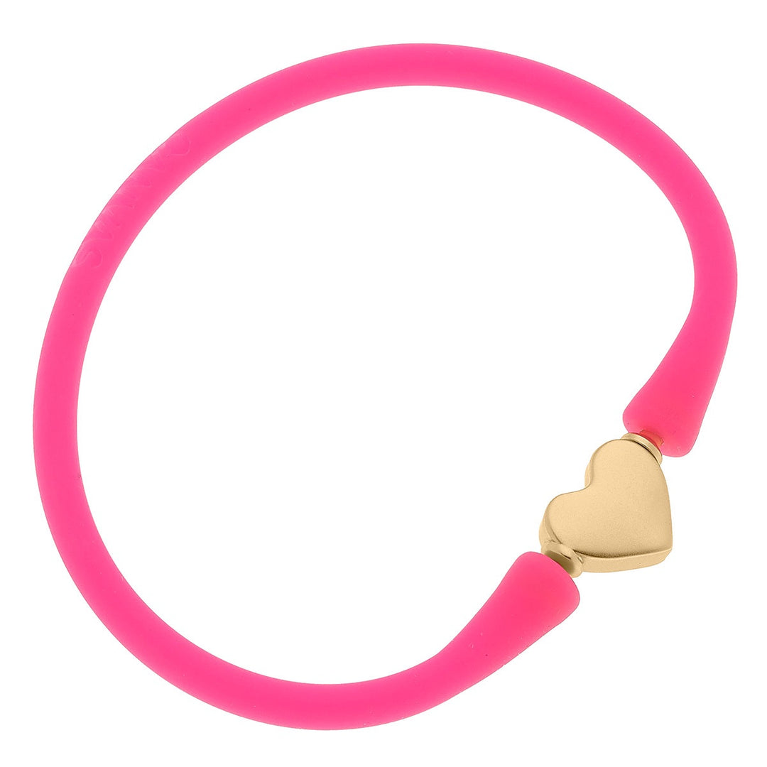 Canvas Bali 24K Gold Plated Heart Bead Silicone Bracelet - Neon Pink