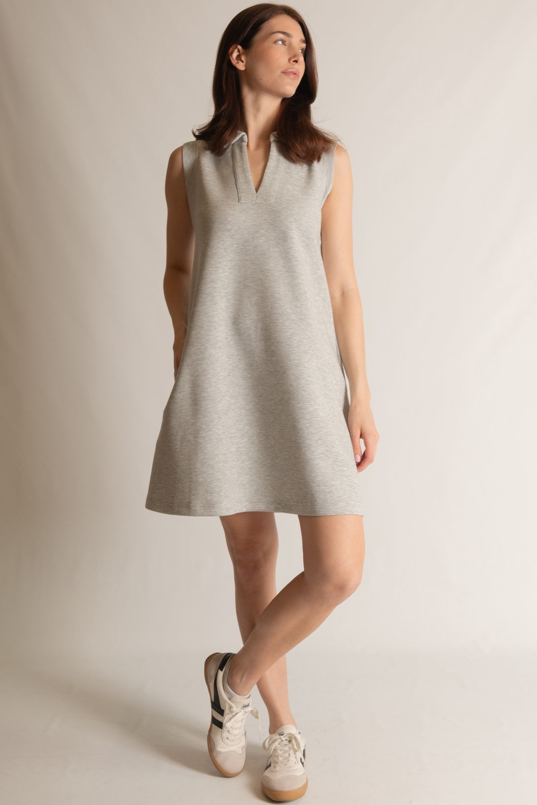 Heathered Grey Butter Modal Collared Sleeveless Dress