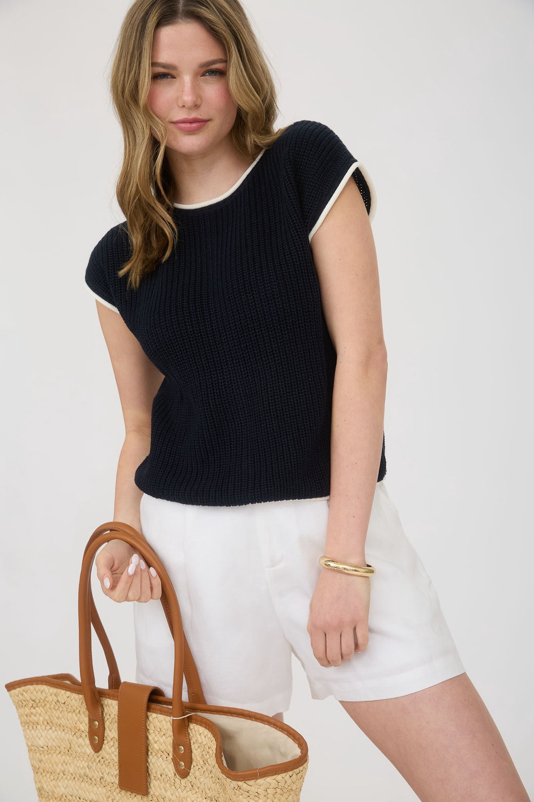 Blu Pepper Short Sleeve Knit Sweater Top- Black