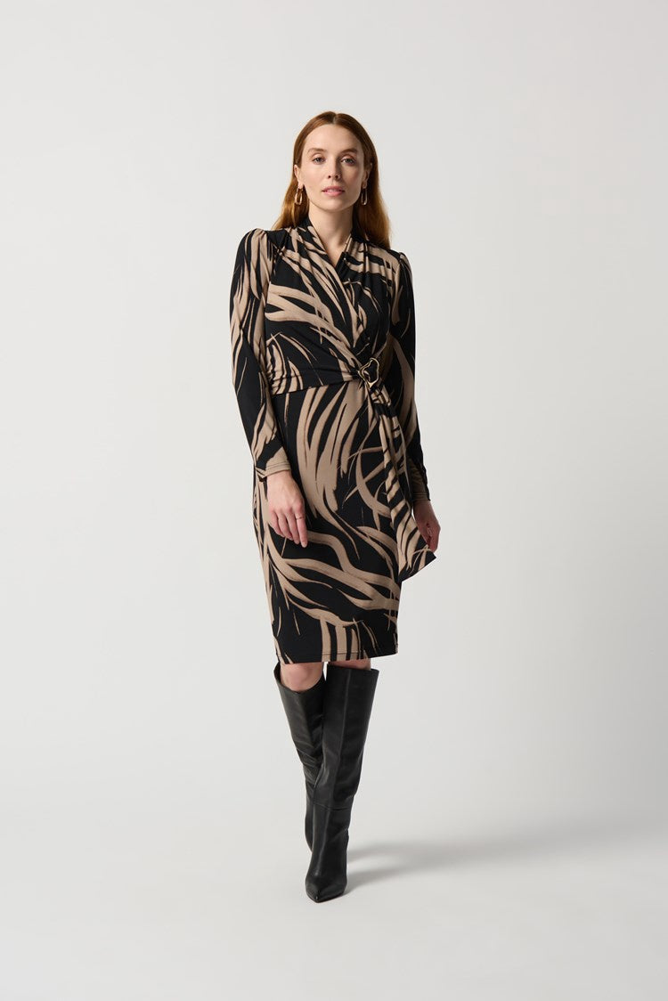 Joseph Ribkoff Abstract Print Silky Knit Sheath Dress with Silky Buckle