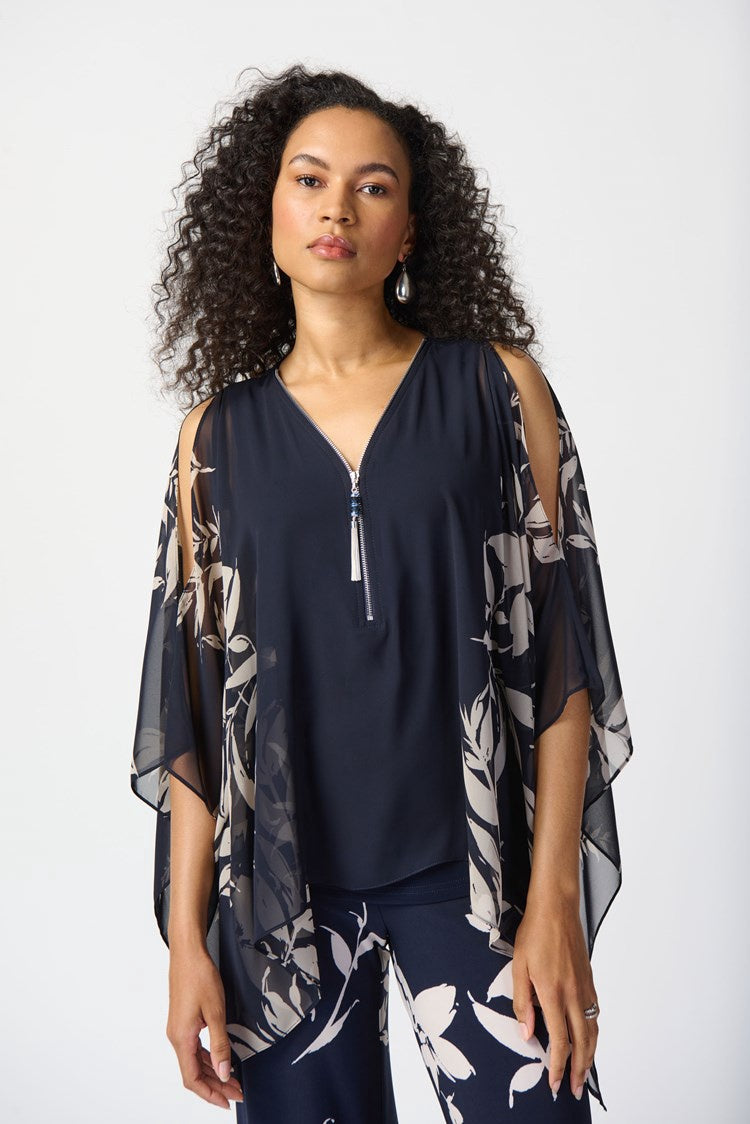 Joseph Ribkoff Floral Print Chiffon Poncho