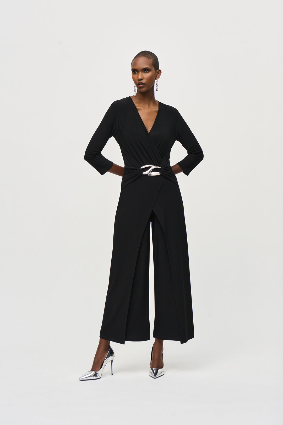 Joseph Ribkoff Black Silky Knit Wrap Jumpsuit