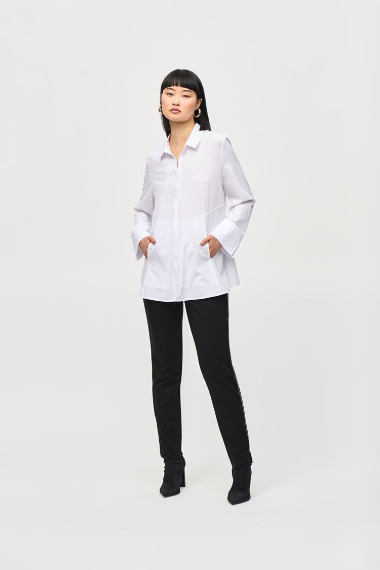 Joseph Ribkoff Woven Button-Down Blouse with Pockets