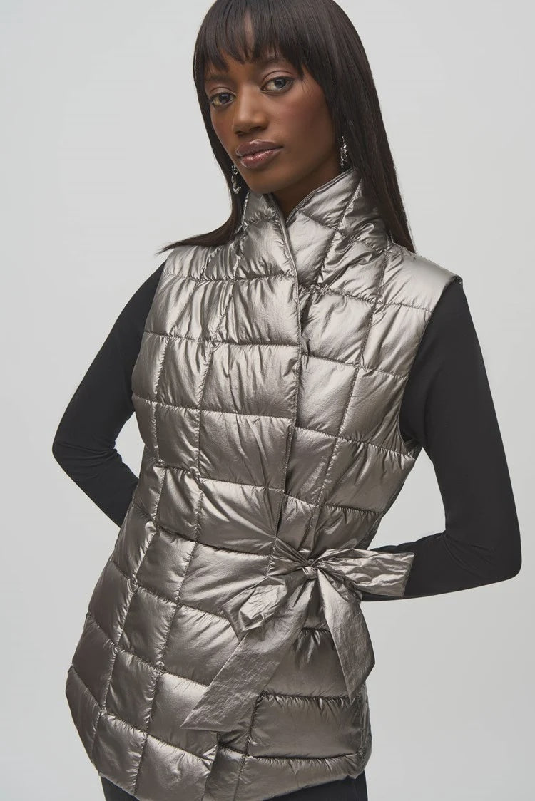 Joseph Ribkoff Pewter Quilted Metallic Puffer Vest