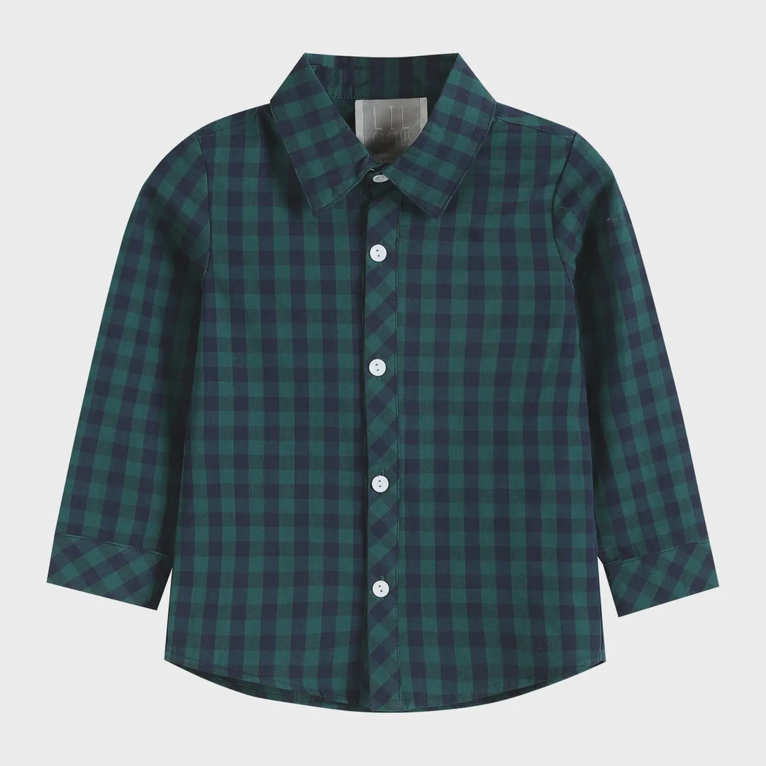 Lil Cactus Blue and Green Tartan Boy Dress Shirt