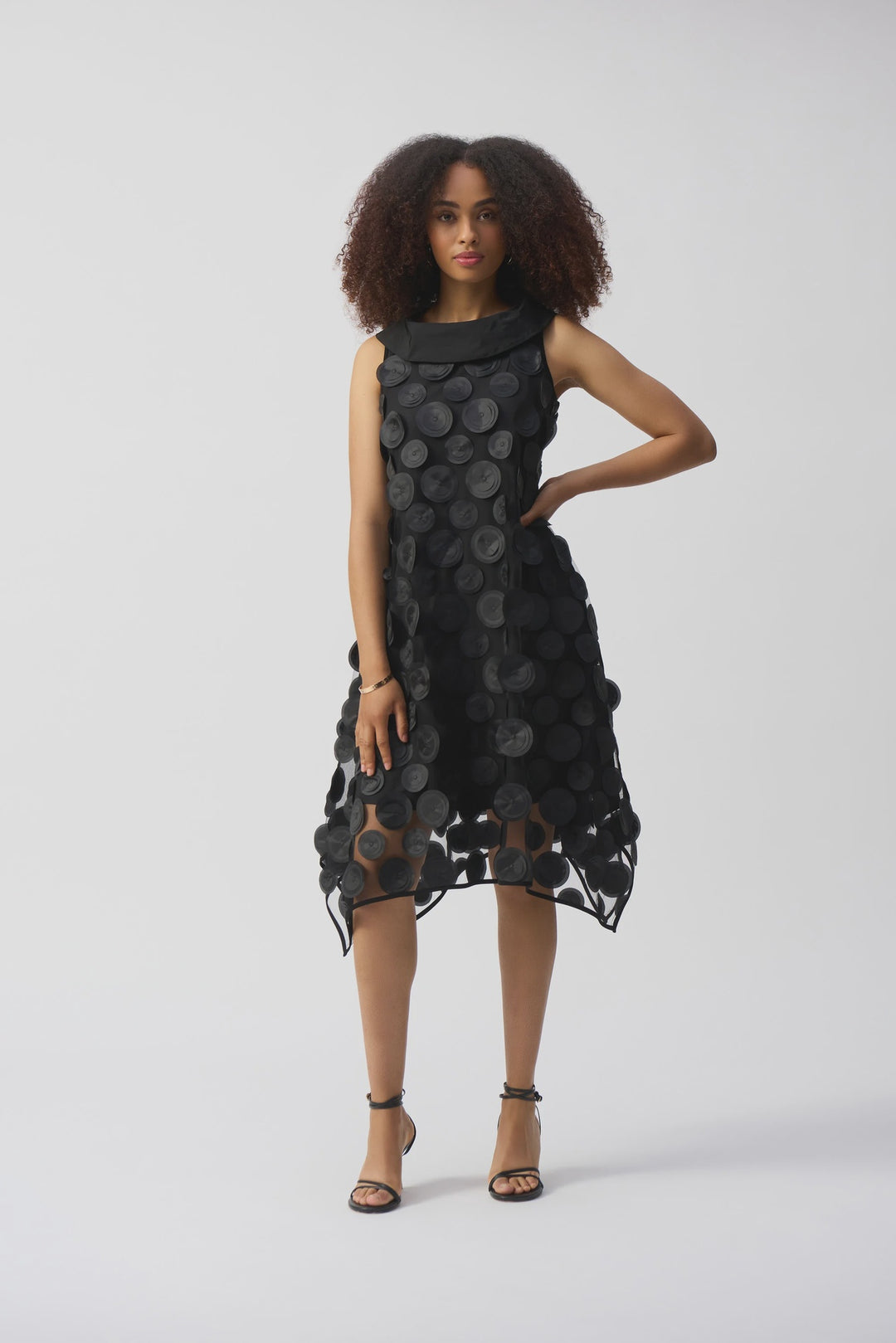 Joseph Ribkoff Black 3D Dot Sleeveless Trapeze Dress