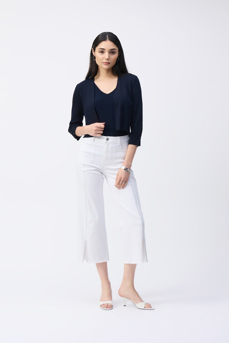 Joseph Ribkoff Sweater Knit Cover-Up with Pearl Ornament Midnight Blue