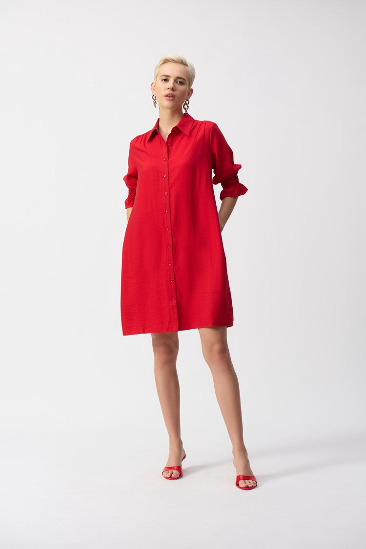 Joseph Ribkoff Radiant Red Woven Button-Front Shirt Dress