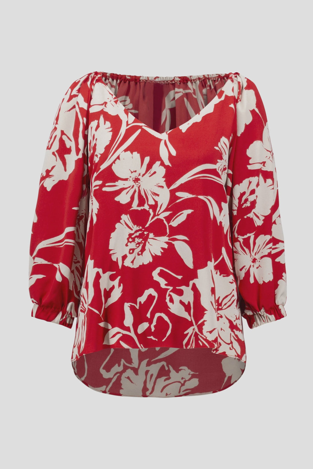 Joseph Ribkoff Satin Floral Print Straight Top- Red/Cream