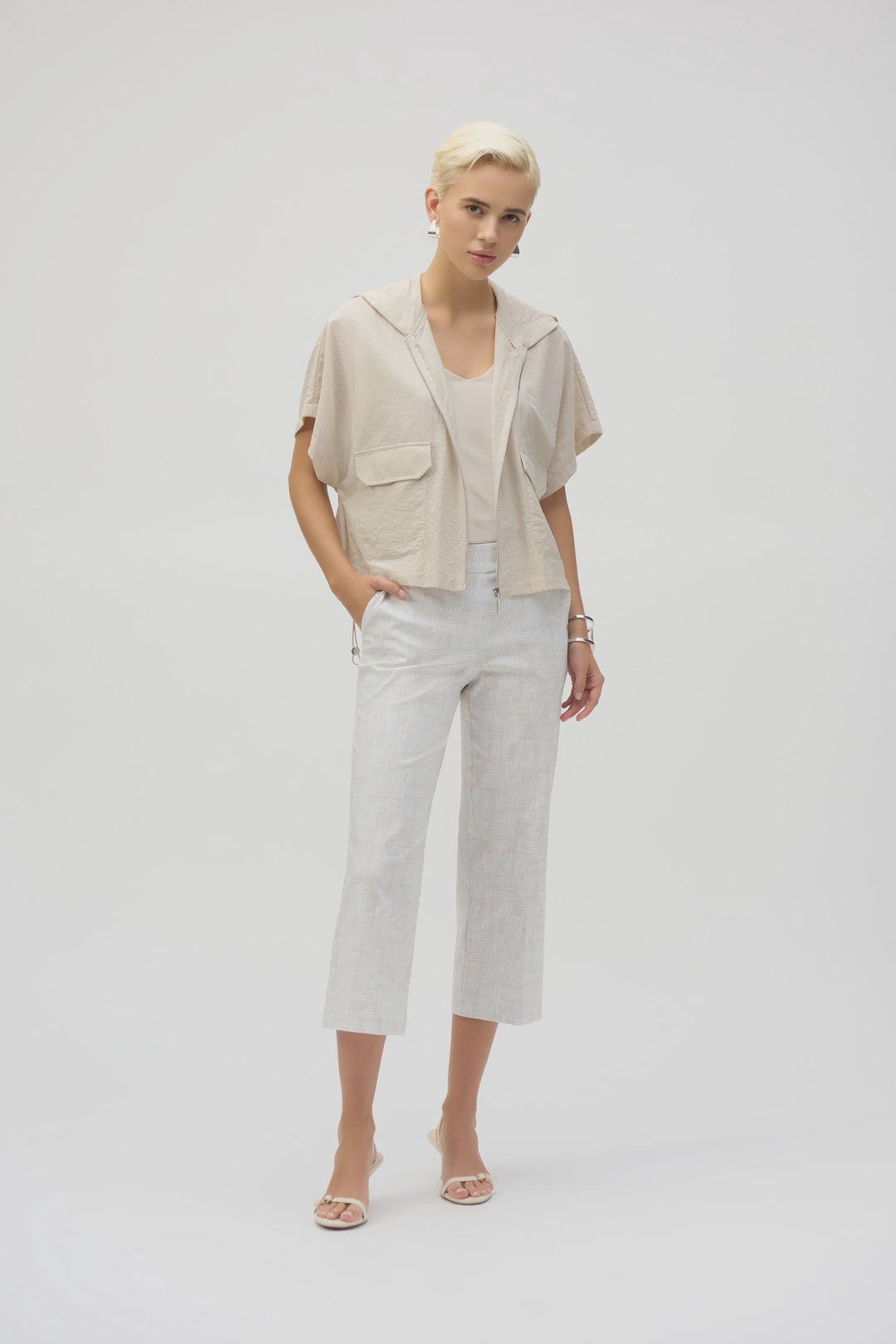 Joseph Ribkoff Millennium Geometric Print Culotte Pants- Beige/Vanilla