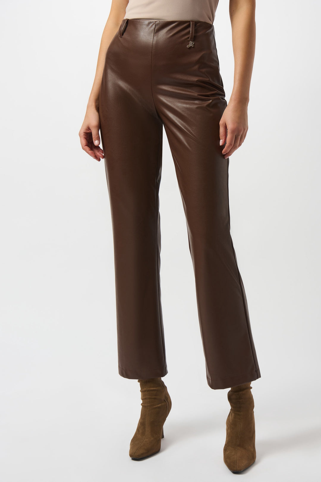 Joseph Ribkoff Leatherette Wide-Leg Pull-On Pants- Brown