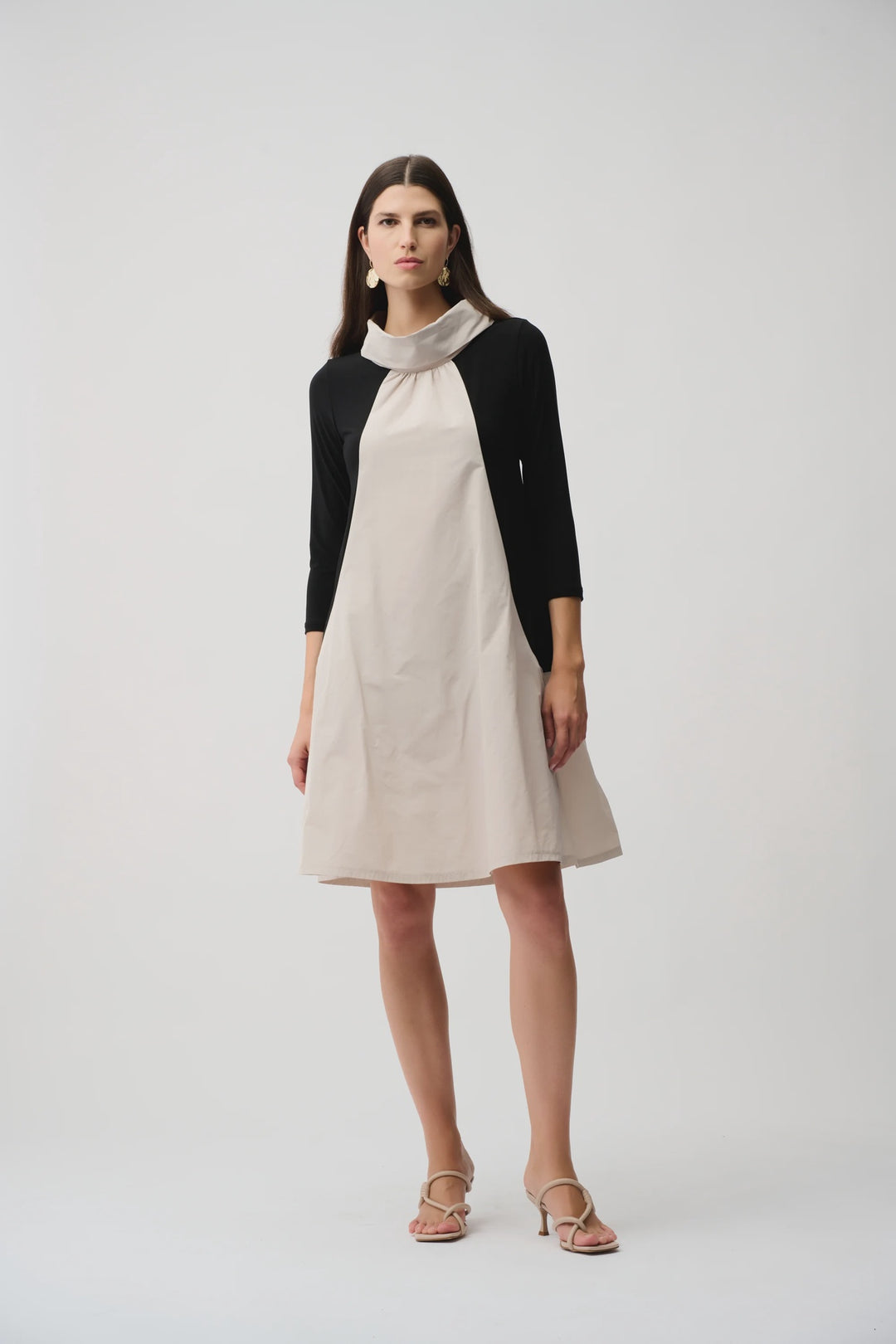 Joseph Ribkoff Silky Knit & Memory Colour Block Dress- Black/Moonstone