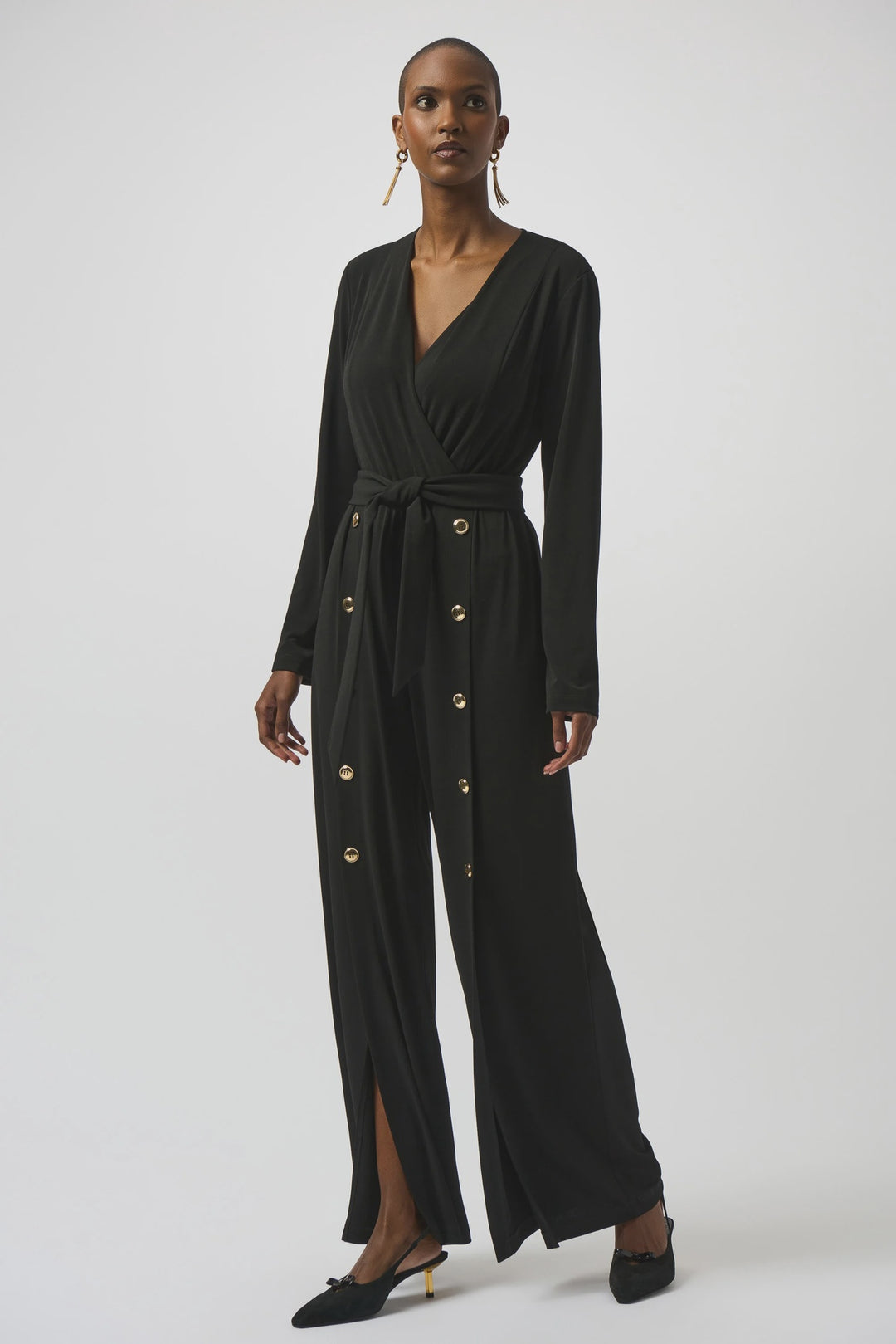Joseph Ribkoff Moss Crepe Wide-Leg Jumpsuit- Black