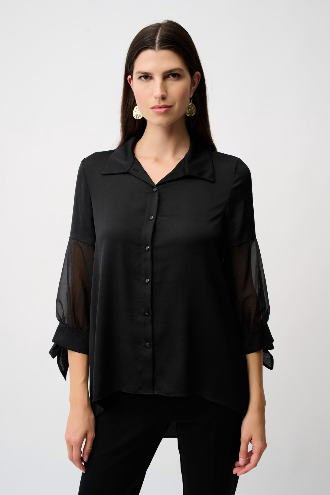Joseph Ribkoff Satin And Organza Boxy Blouse- Black