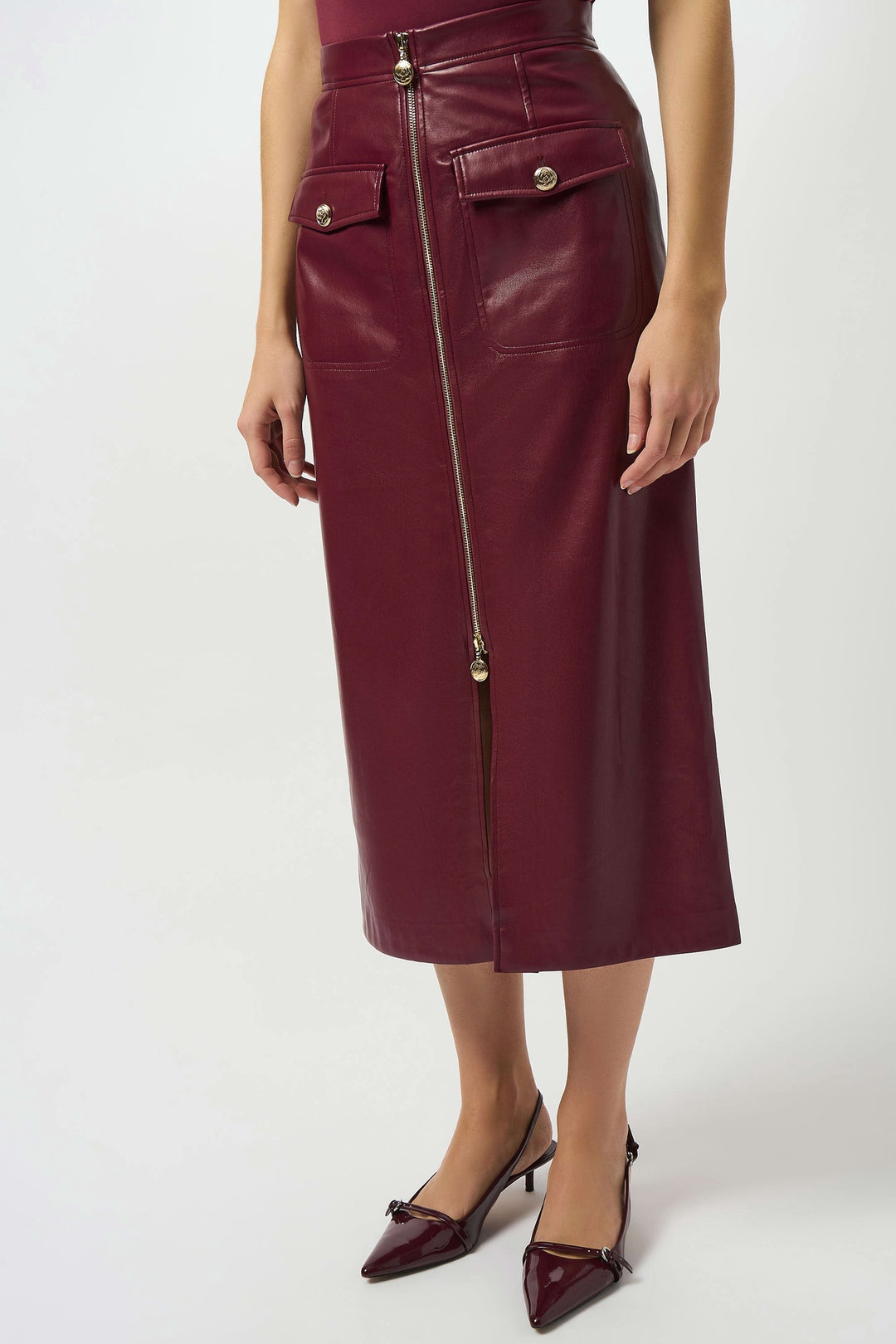 Joseph Ribkoff Merlot Leatherette Long Pencil Skirt