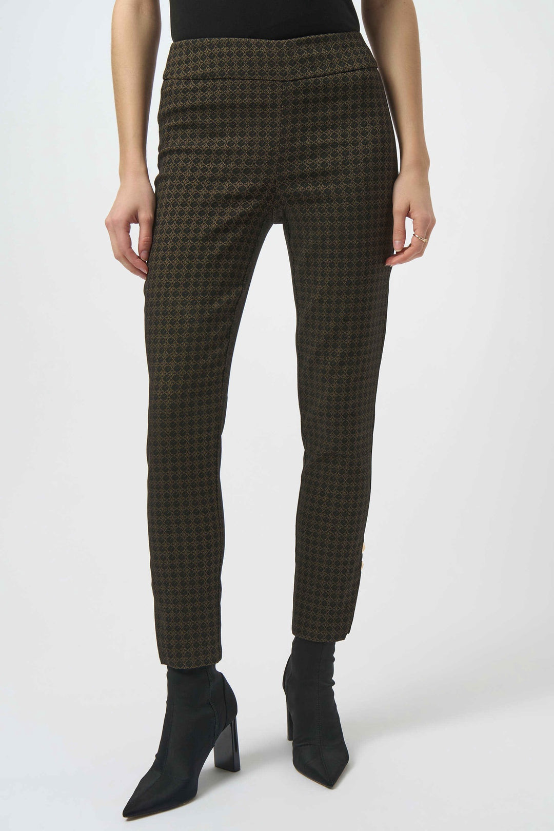 Joseph Ribkoff Geometric Jacquard Straight Pull-On Pants- Black/Bronze