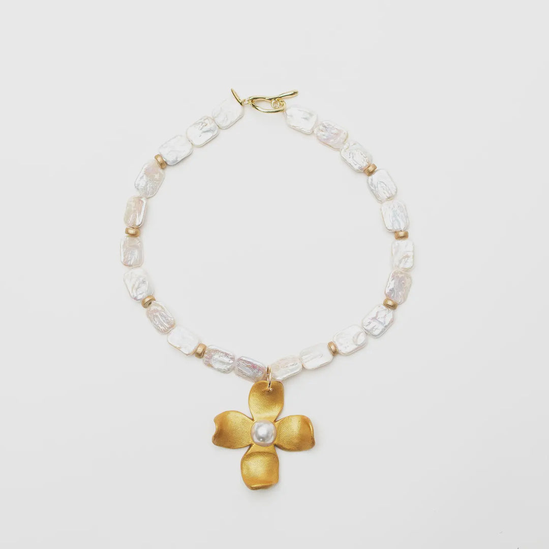 Hidden Truth Rectangle Fresh Water Pearl with Dogwood Pearl Necklace