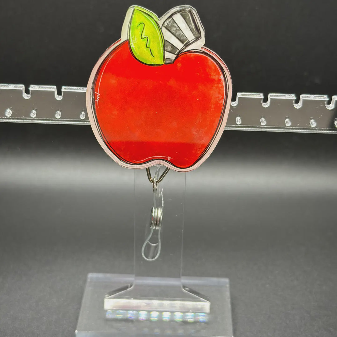 Hello Darling Designs Red Apple Teacher Badge Reel
