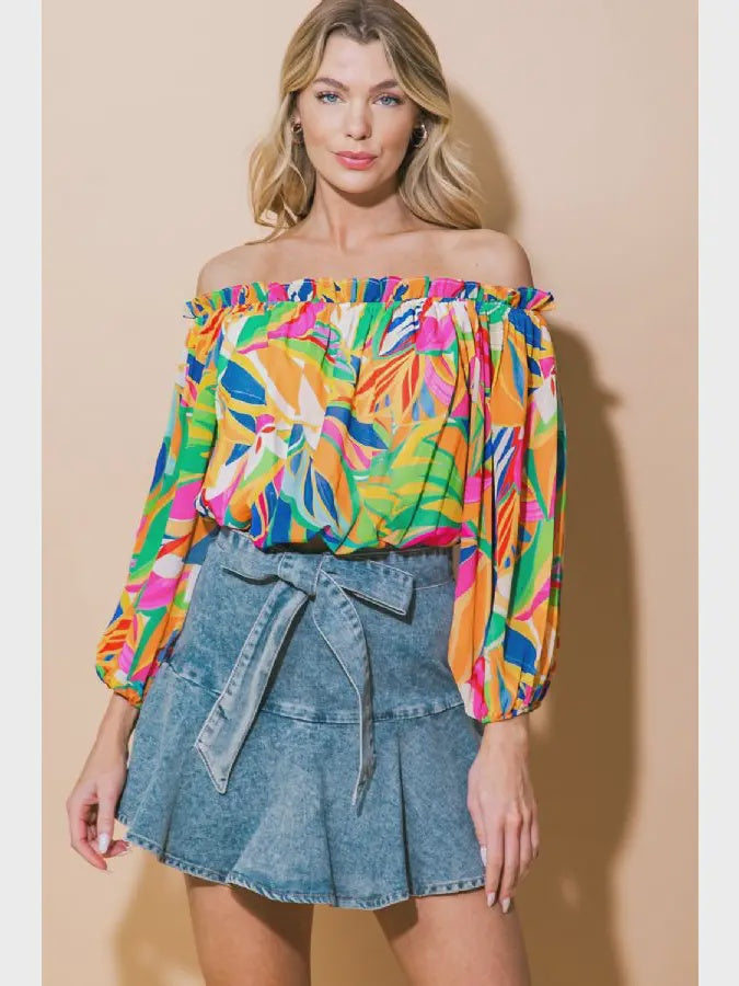 Orange/Blue Printed Woven Blouse