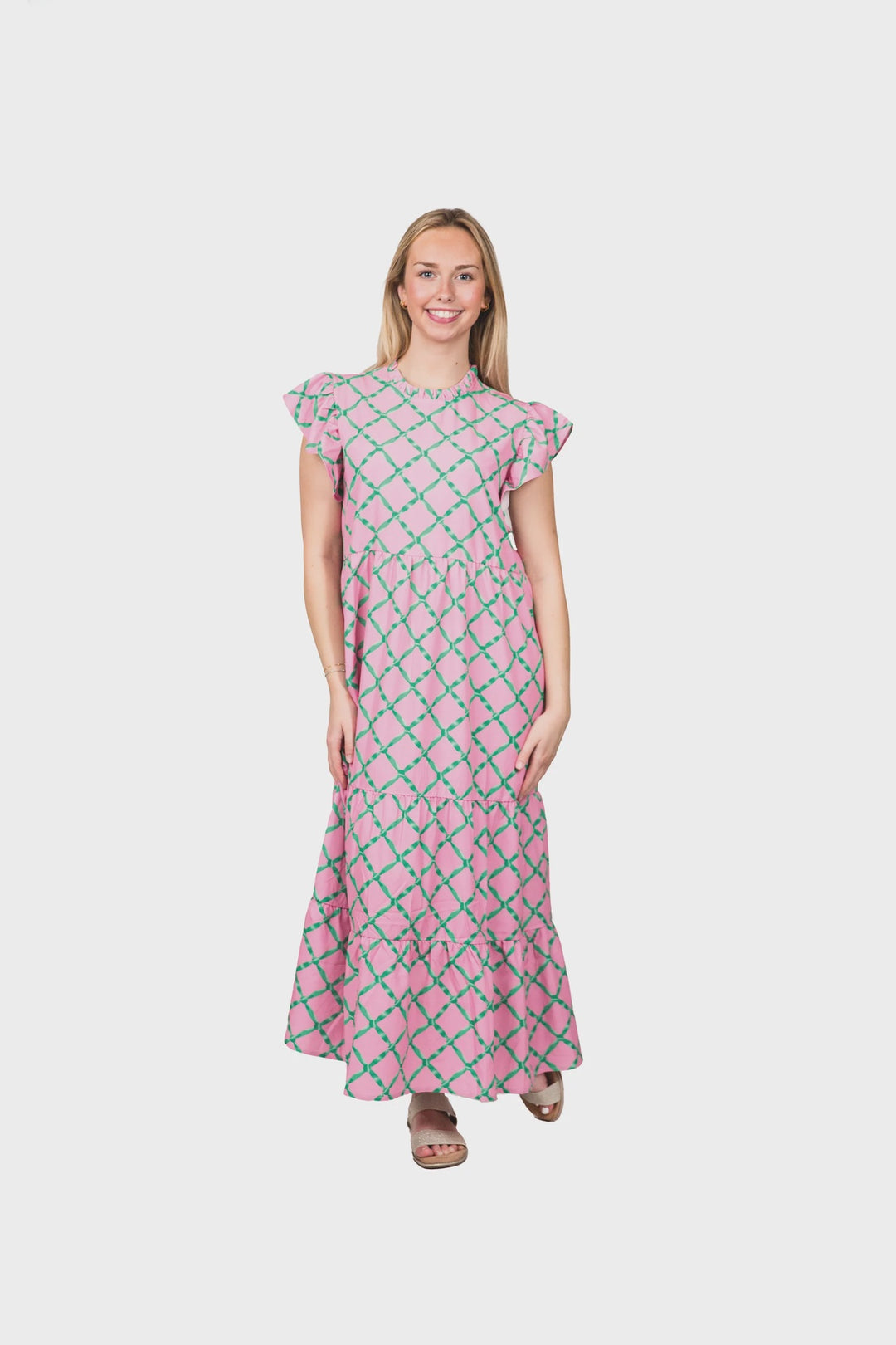 Top It Off Laura Dress: Pink and Green Lattice
