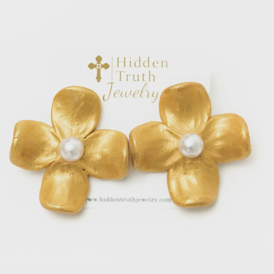 Hidden Truth Large Dogwood & Pearl Stud Earrings