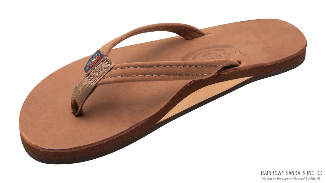 Rainbow Sandals Ladies Single Layer Premier Leather with Arch Support and a 1/2" Narrow Strap - Redwood