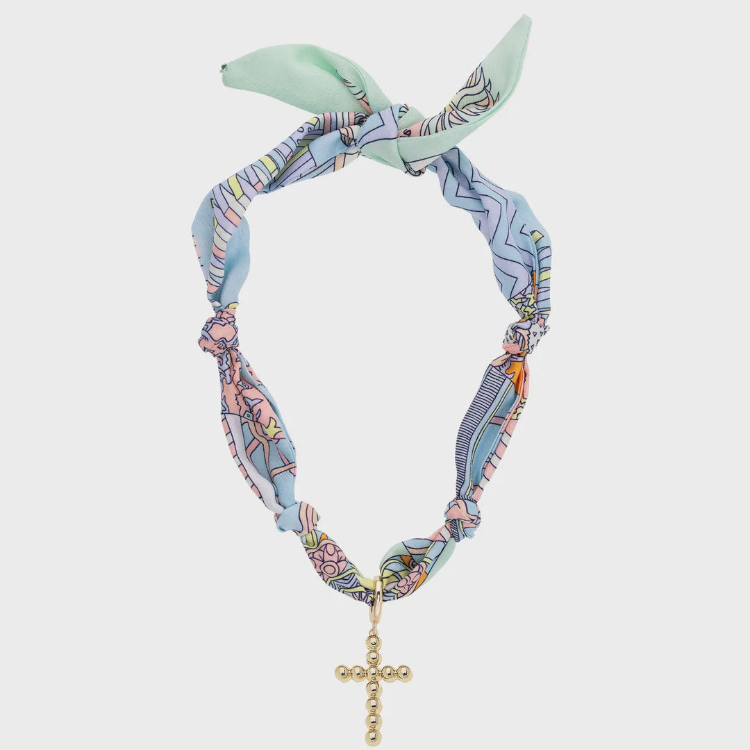 Canvas Louisa Beaded Cross Scarf Necklace in Pastel Multi