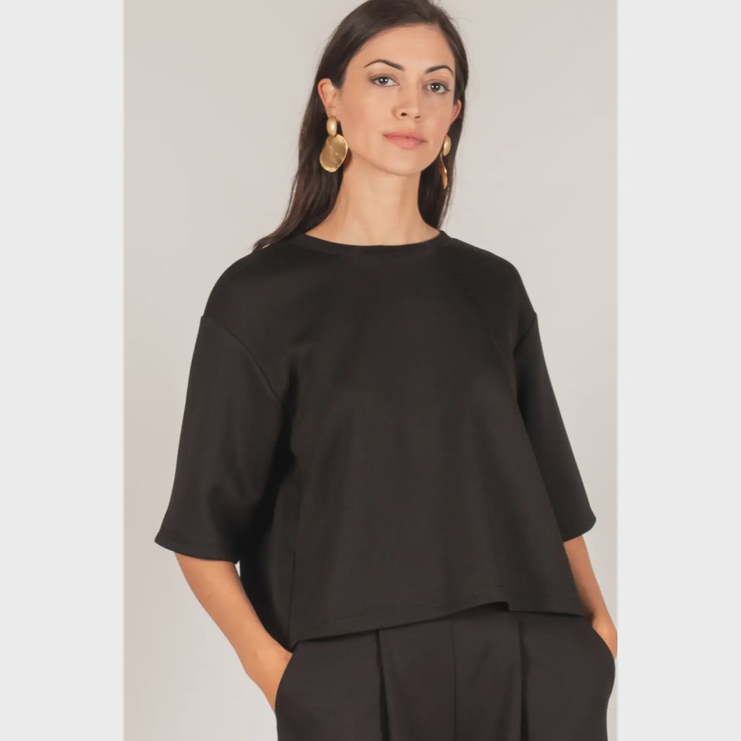 P. Cill Black Butter Modal Overlap Back Detail Top