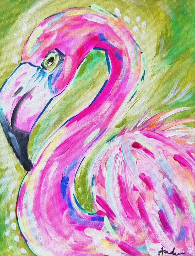 Audra Style Flamingo Green Background 8x10
