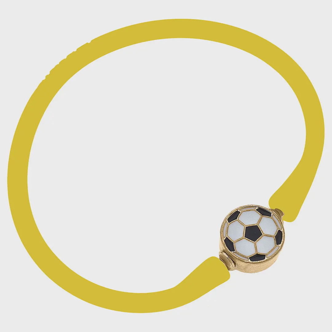 Canvas Enamel Soccer Ball Silicone Bali Bracelet - Yellow