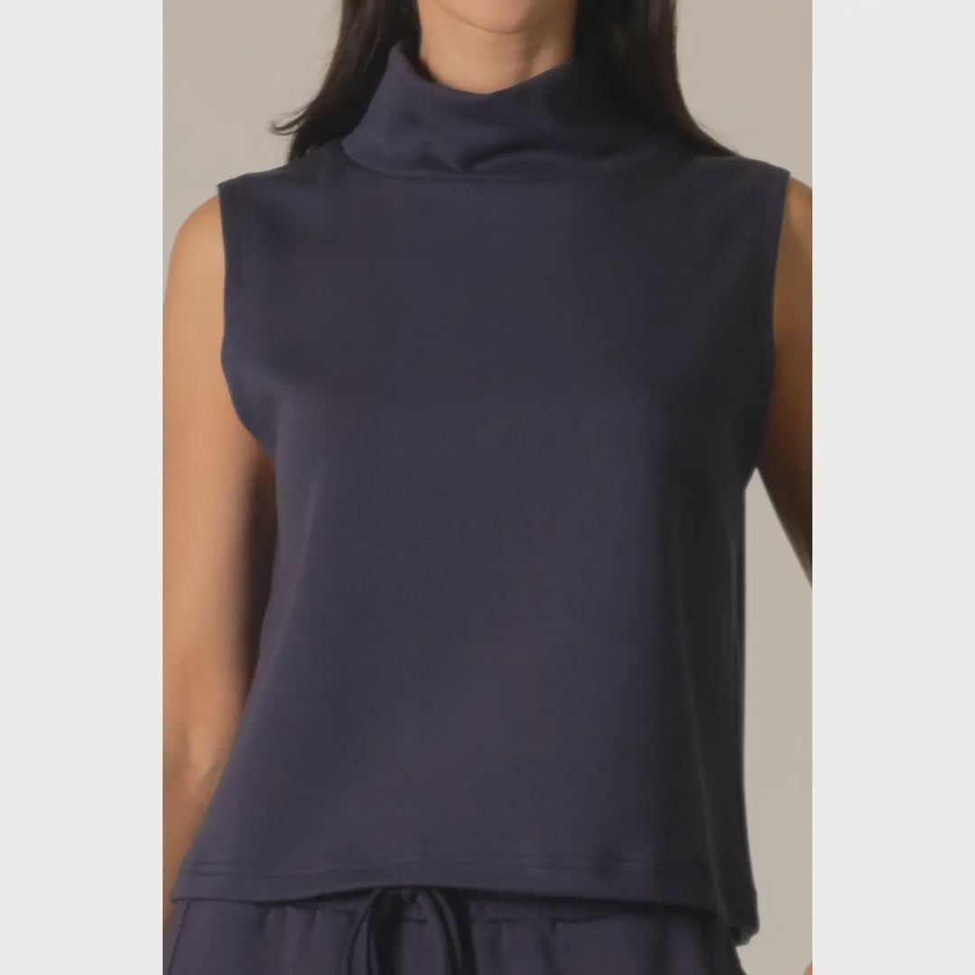 P. Cill Navy Butter Modal Cowl Neck Sleeveless Top